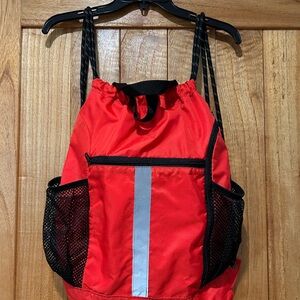 BeGreen Unisex Red Drawstring Backpack with Reflective Stripe